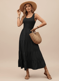 Smocked Scoop Neck Sleeveless Tank Dress - CELIVINE