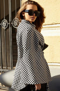 Houndstooth Tie Waist Trench Coat - CELIVINE