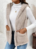 Fuzzy Hooded Vest with Pockets - CELIVINE