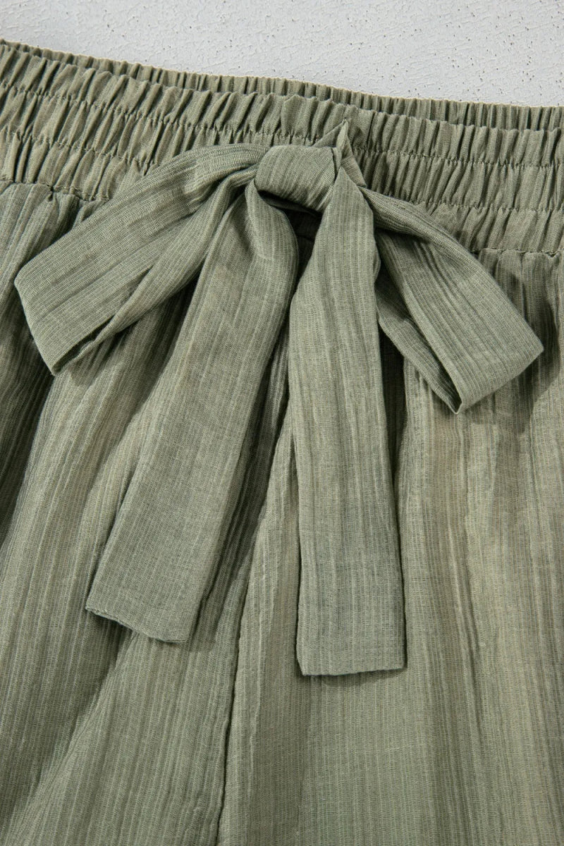 Textured Tie Waist Ruffle Hem Shorts - CELIVINE