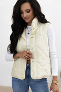 Snap Down Texture Vest Coat with Pockets - CELIVINE