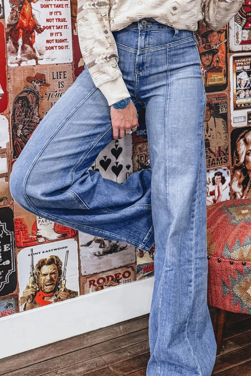 High - Waisted Wide Leg Jeans - CELIVINE