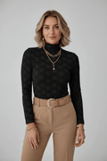 Lace Mock Neck Long Sleeve Blouse - CELIVINE