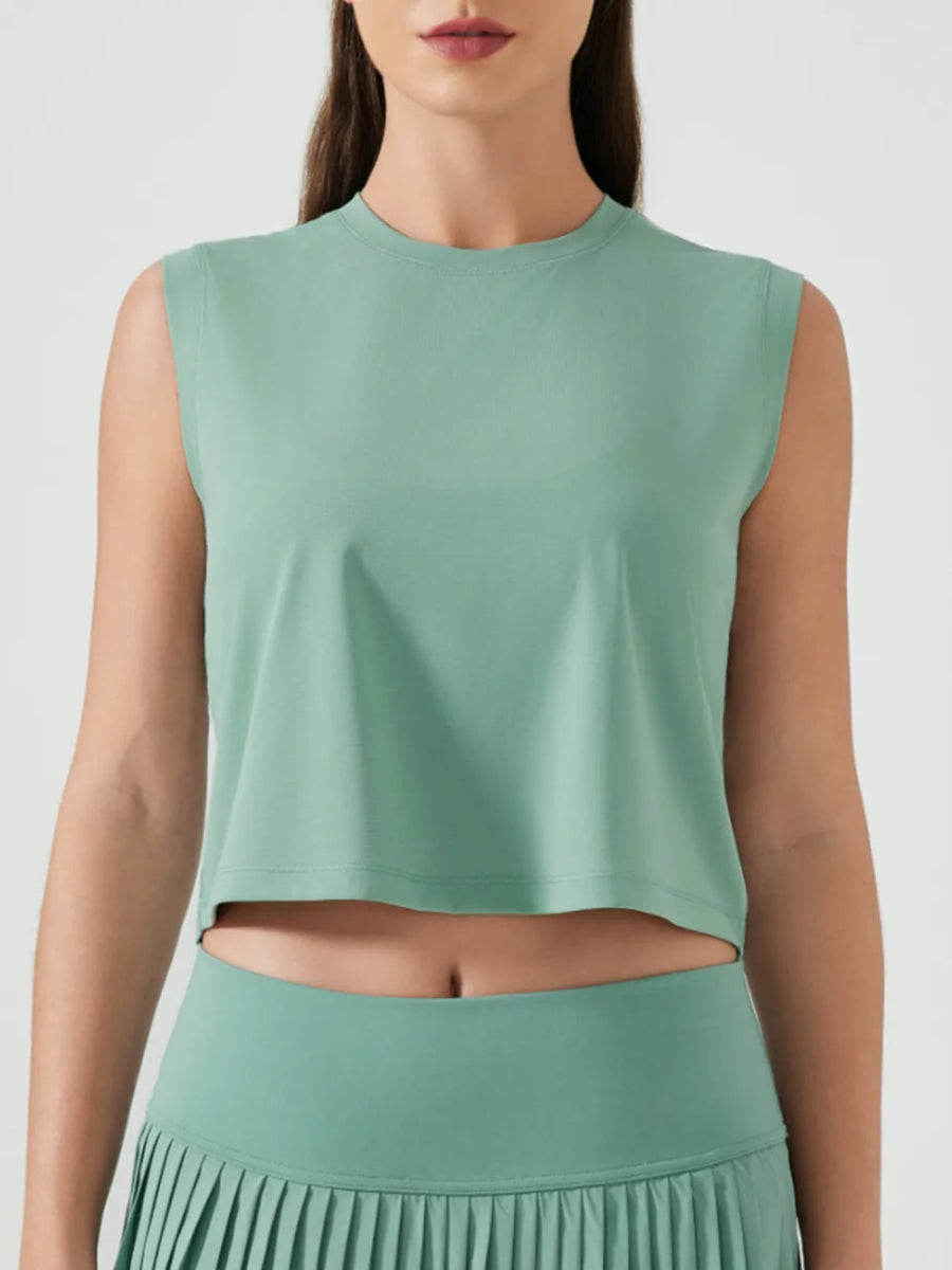 Round Neck Cropped Active Tank - CELIVINE