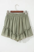 Textured Tie Waist Ruffle Hem Shorts - CELIVINE