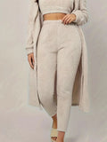 Fuzzy Tank Long Sleeve Cardigan and Pants 3 - Piece Lounge Set - CELIVINE