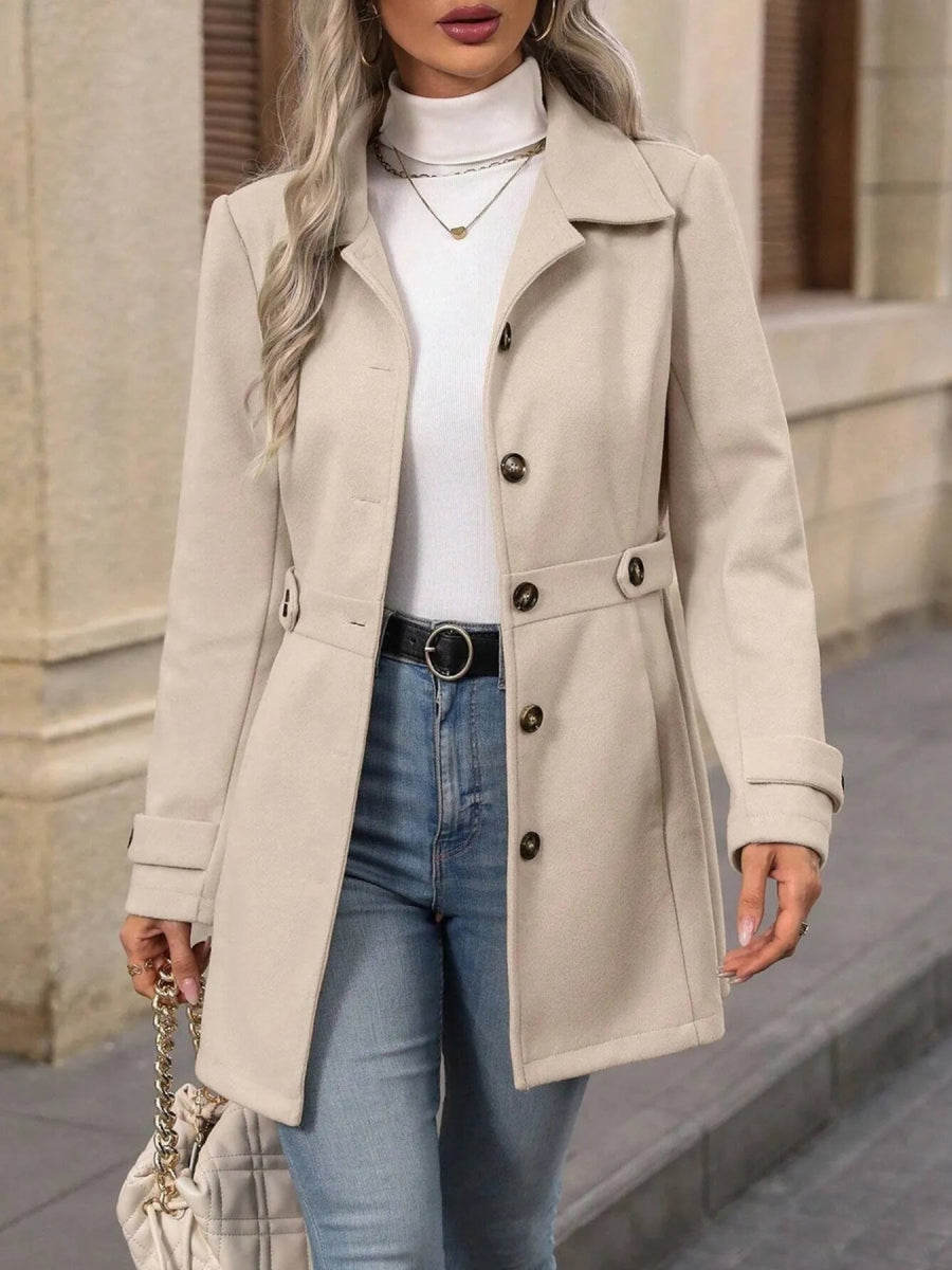 Button Up Long Sleeve Coat - CELIVINE