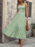 Smocked Scoop Neck Sleeveless Tank Dress - CELIVINE