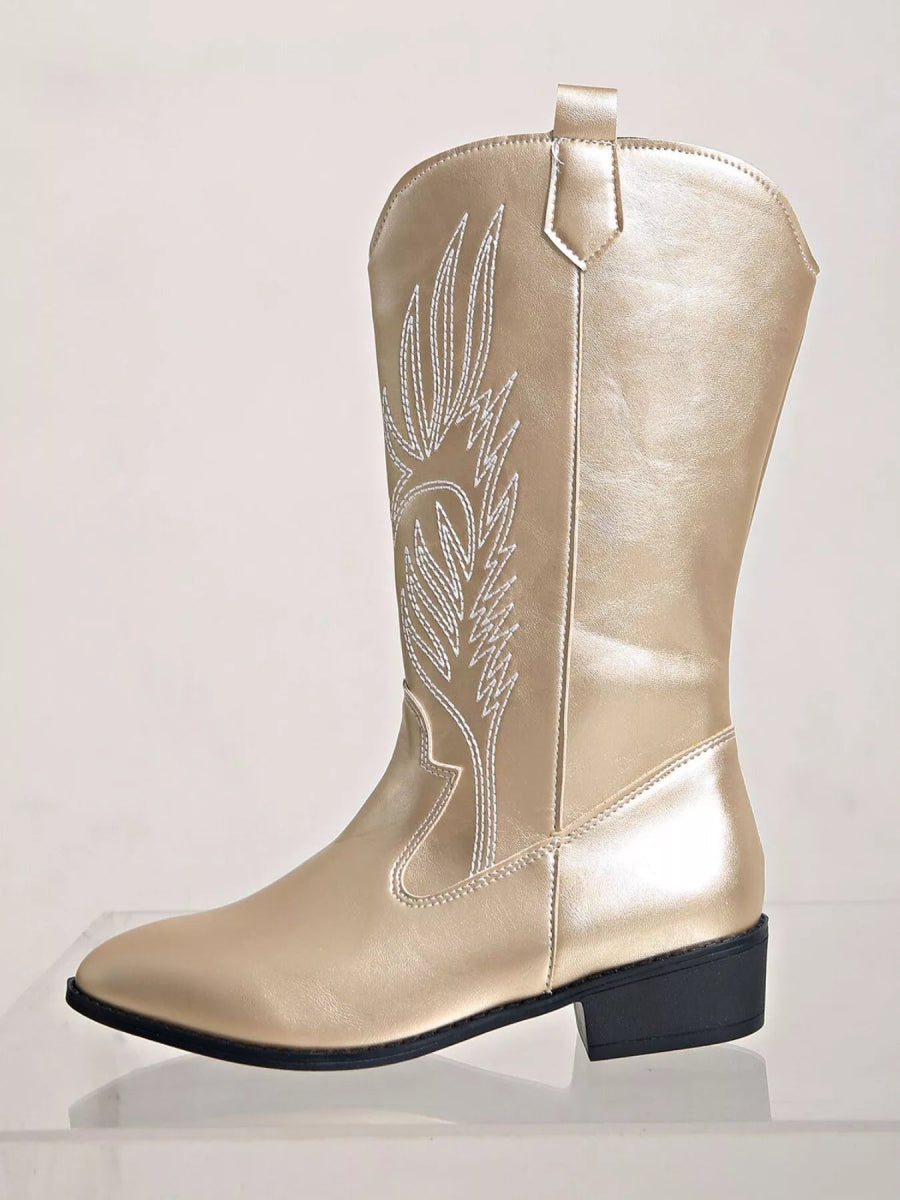 Embroidered Block Heels Boots - CELIVINE