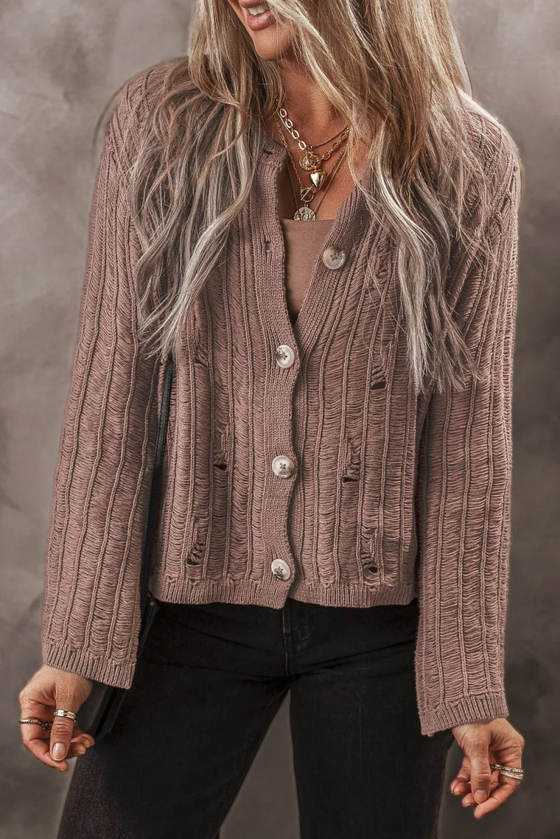 Button Up Long Sleeve Cardigan - CELIVINE