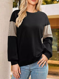 Striped Round Neck Long Sleeve Sweatshirt - CELIVINE