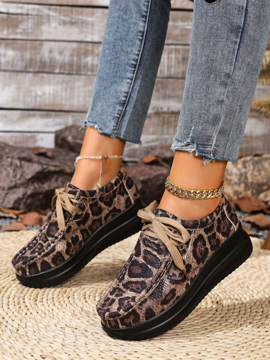 Leopard Round Toe Platform Loafers - CELIVINE