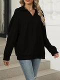 Johnny Collar Drop Shoulder Long Sleeve Sweatshirt - CELIVINE