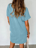 Round Neck Short Sleeve Mini Dress - CELIVINE