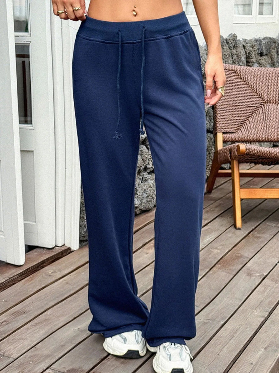 Drawstring Wide Leg Active Pants - CELIVINE