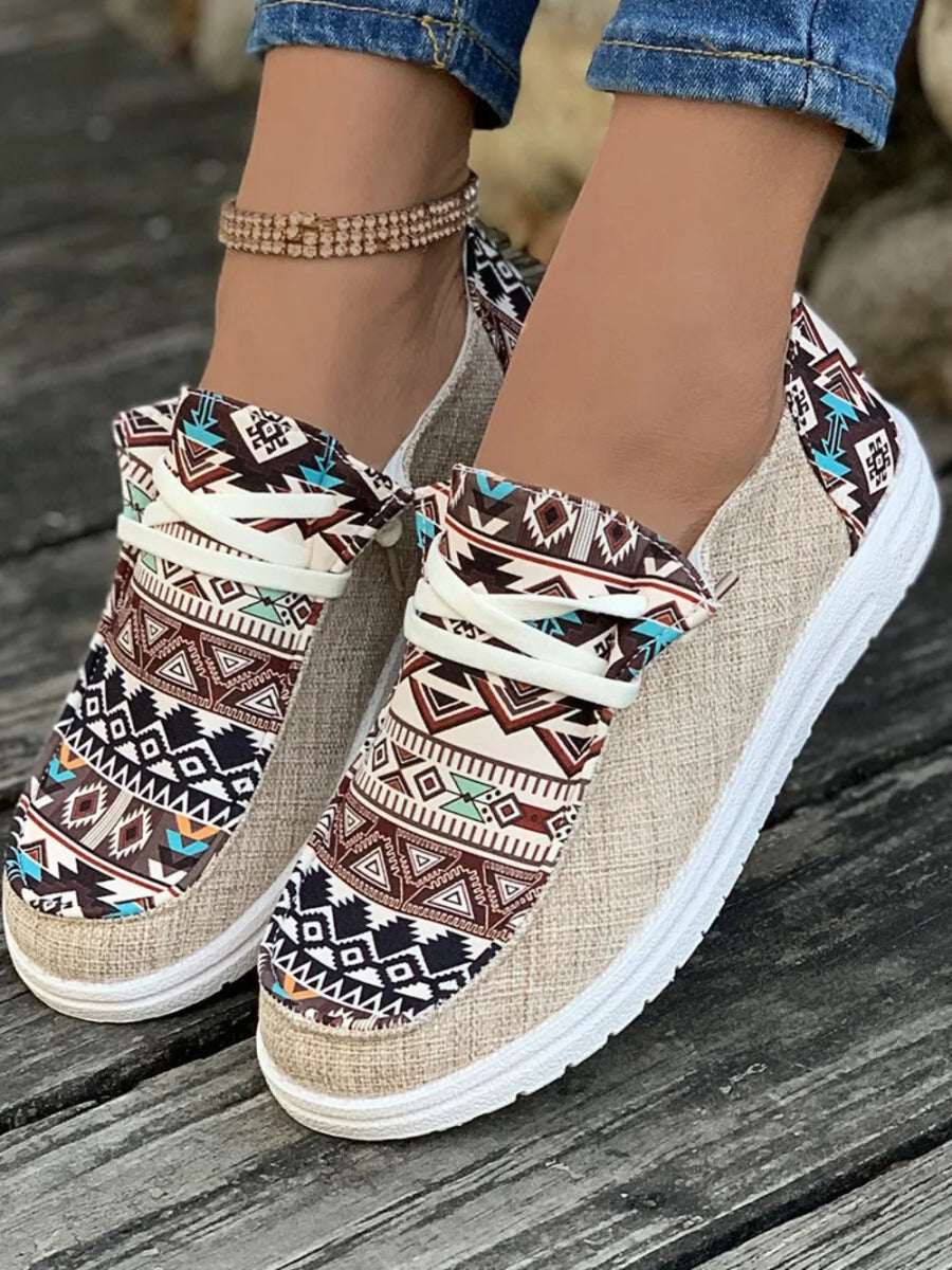 Geometric Lace - Up Round Toe Slip - Ons - CELIVINE