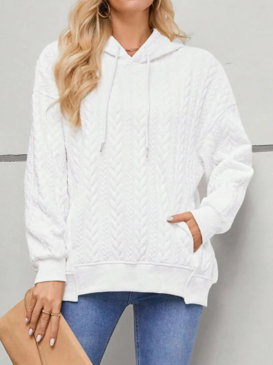 Drawstring Long Sleeve Hoodie with Pockets - CELIVINE