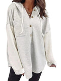 Drawstring Button Front Hoodie - CELIVINE