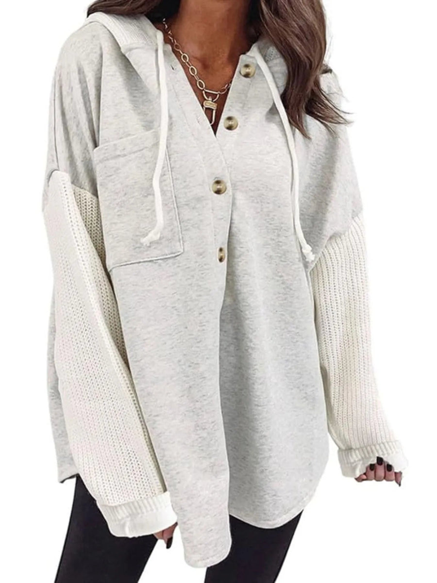 Drawstring Button Front Hoodie - CELIVINE