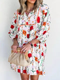 Floral Print 3/4 Sleeve Mini Dress - CELIVINE