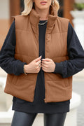 Pocketed Zip Up Turtleneck Vest Coat - CELIVINE