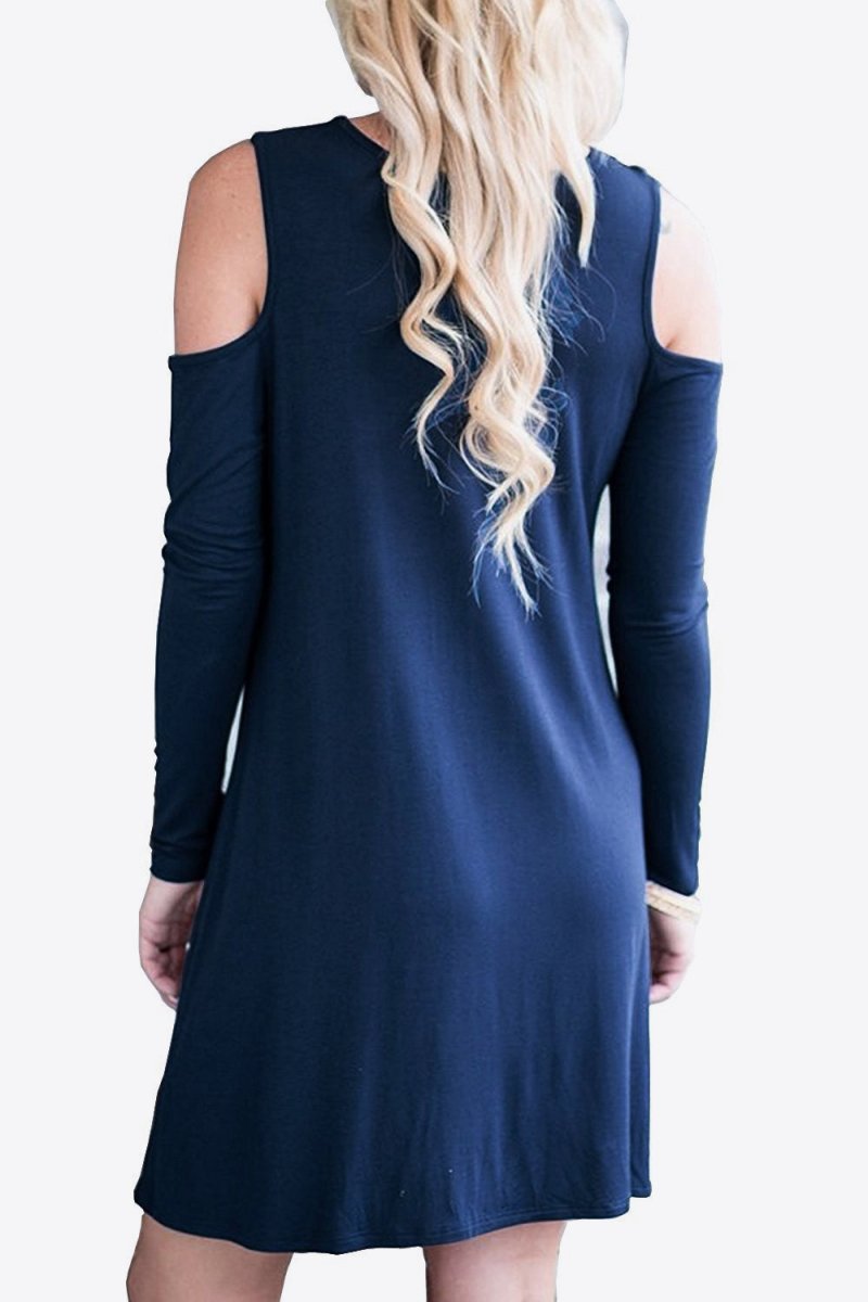 Cold - Shoulder Long Sleeve Round Neck Dress - CELIVINE