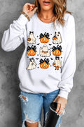 Pumpkin & Ghost Round Neck Long Sleeve Sweatshirt - CELIVINE