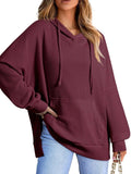 Slit Drawstring Waffle Knit Hoodie - CELIVINE