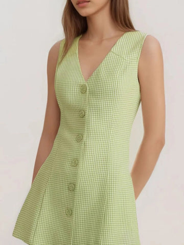Gingham Button - Front A - Line Mini Dress - CELIVINE