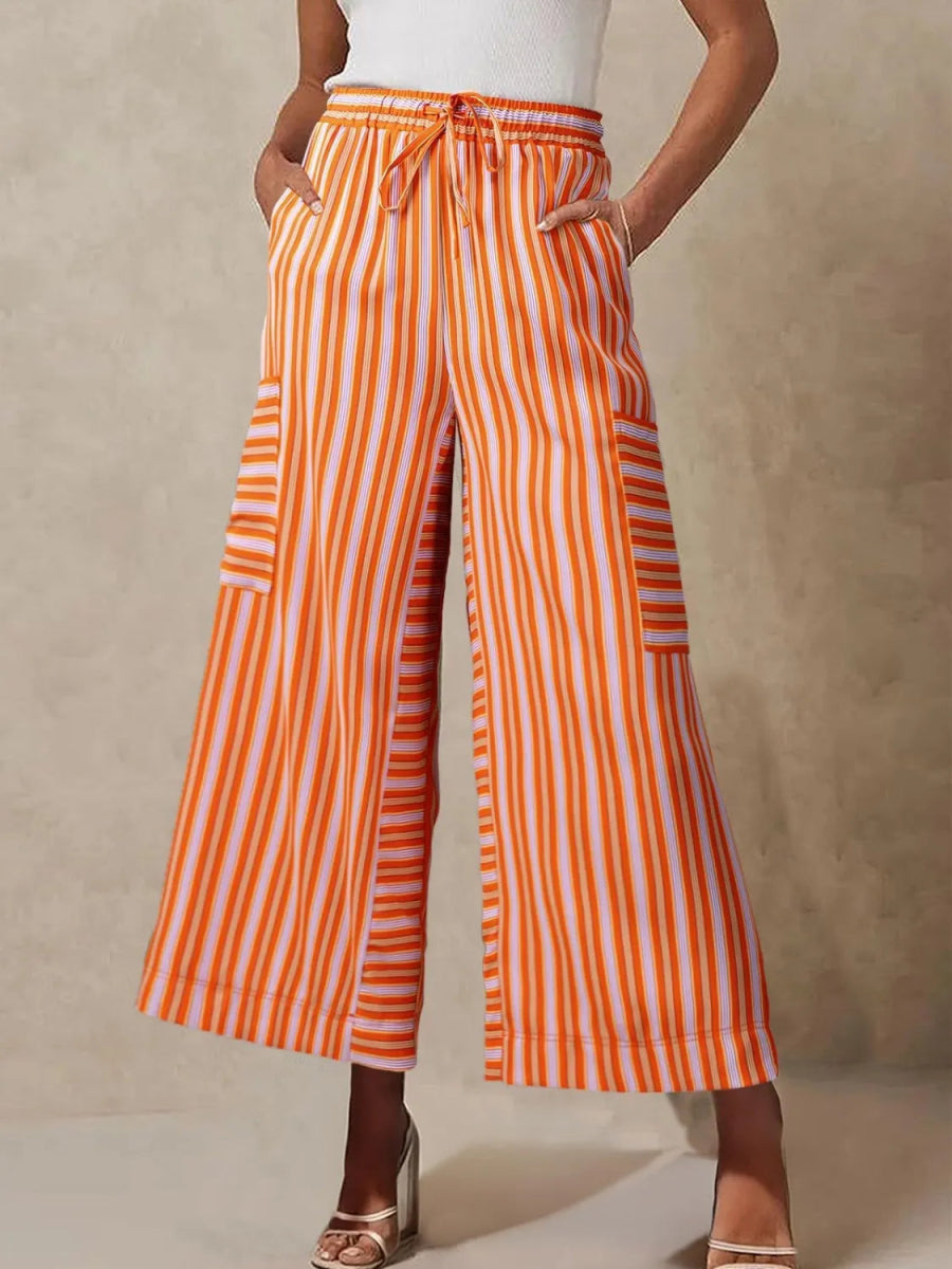 Contrast Striped Wide leg Pants - CELIVINE