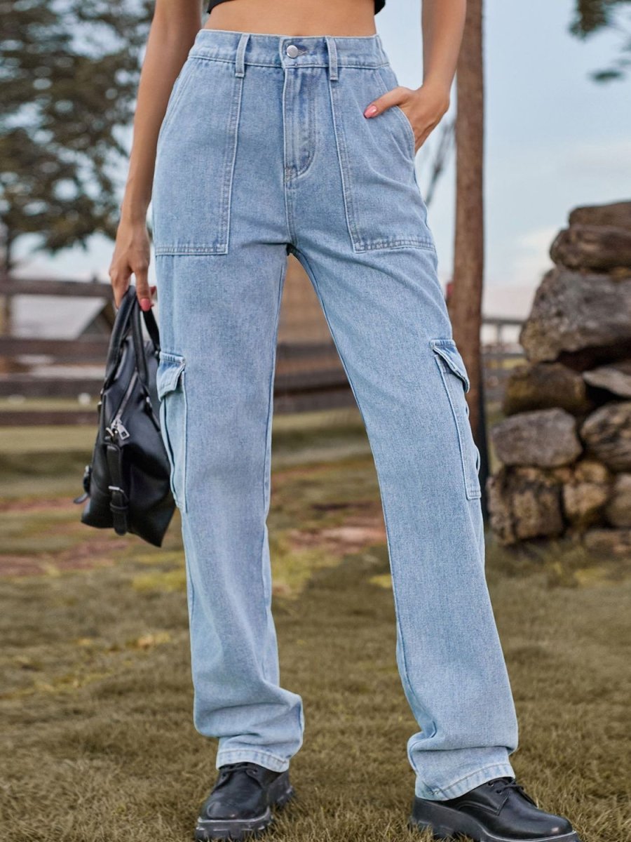 High Waist Cargo Jeans - CELIVINE