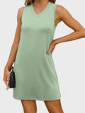 Slit V - Neck Sleeveless Mini Dress - CELIVINE
