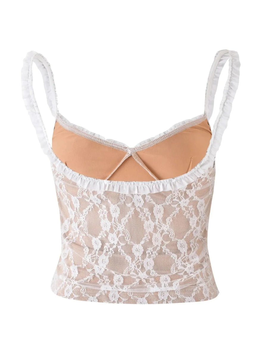 Lace Cami Top with Frill Straps - CELIVINE