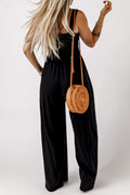 Smocked Square Neck Wide Leg Jumpsuit with Pockets - CELIVINE