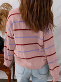 Striped Round Neck Drop Shoulder Sweater - CELIVINE
