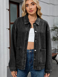 Washed Oversized Button Down Denim Jacket - CELIVINE