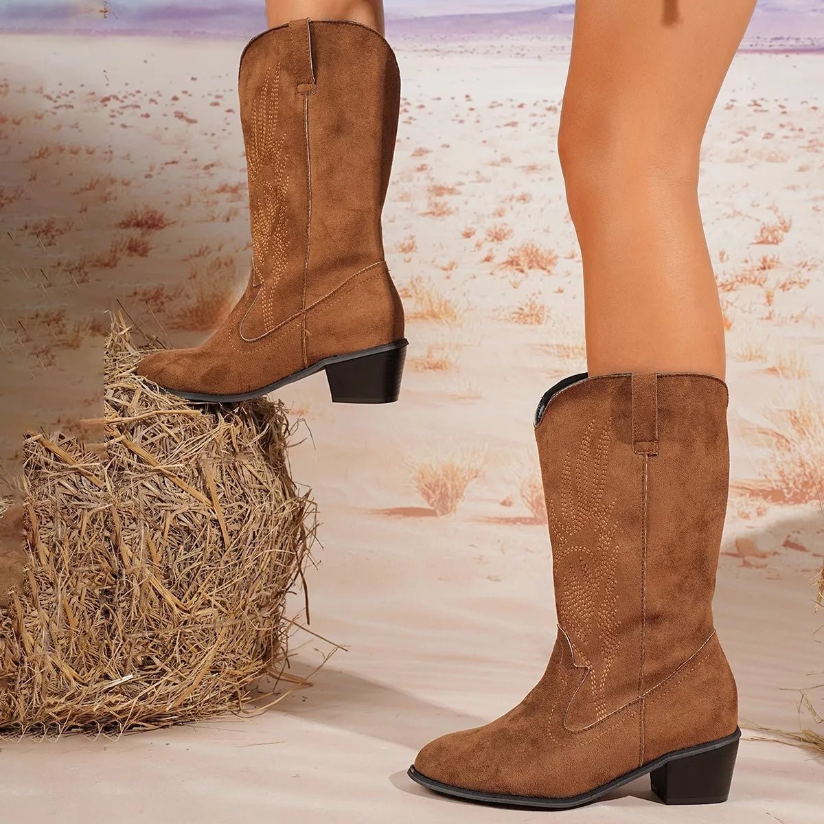 Point Toe Block Heels Boots - CELIVINE