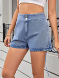 Ruched Side Drawstring Denim Shorts - CELIVINE