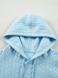 Drawstring Textured Baggy Solid Hoodie - CELIVINE