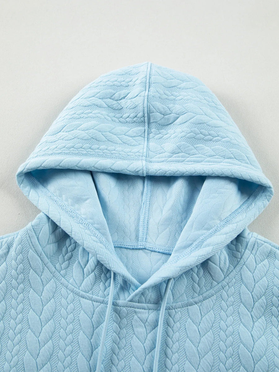Drawstring Textured Baggy Solid Hoodie - CELIVINE