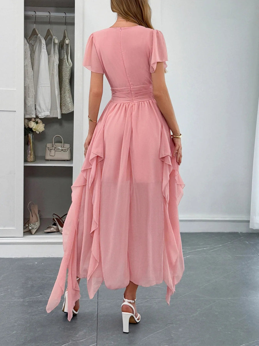 V - Neck Flutter Sleeve Dress - CELIVINE