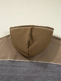 Mixed Texture Patchwork Exposed Seam Half Button Hoodie - CELIVINE