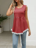 Lace Trim Sleeveless Babydoll Tank Top - CELIVINE