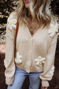 Flower Dropped Shoulder Long Sleeve Cardigan - CELIVINE