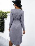 Drawstring Waist Long Sleeve Casual Dress - CELIVINE
