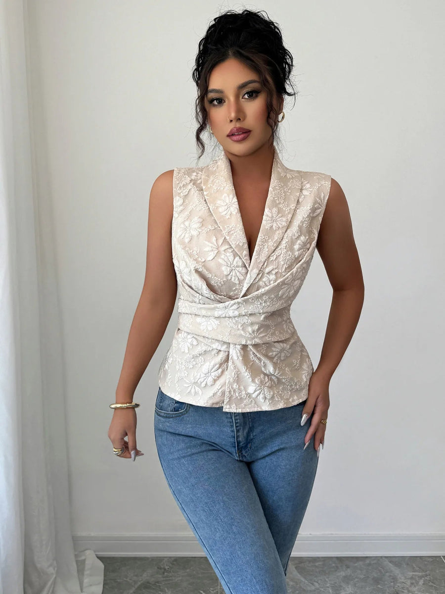 Flower Ruched Sleeveless Tank - CELIVINE