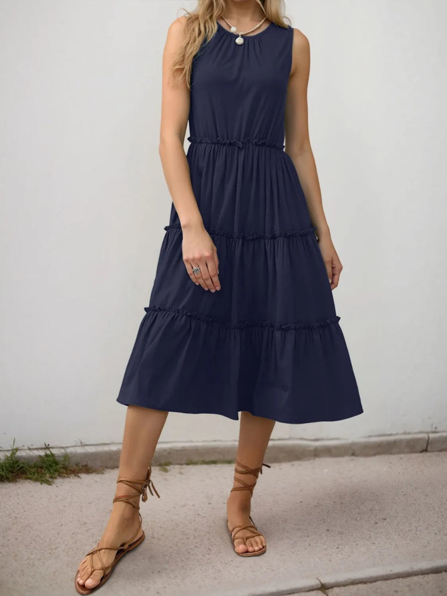 Frill Tiered Midi Dress - CELIVINE
