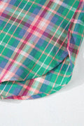 Plaid Collared Neck Three - Quarter Sleeve Shirt - CELIVINE