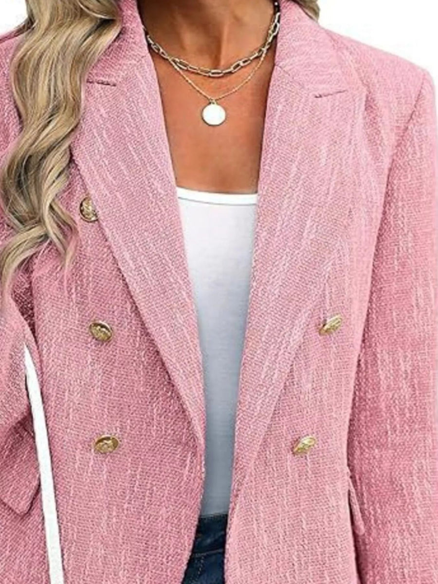 Double - Breasted Lapel Collar Blazer - CELIVINE