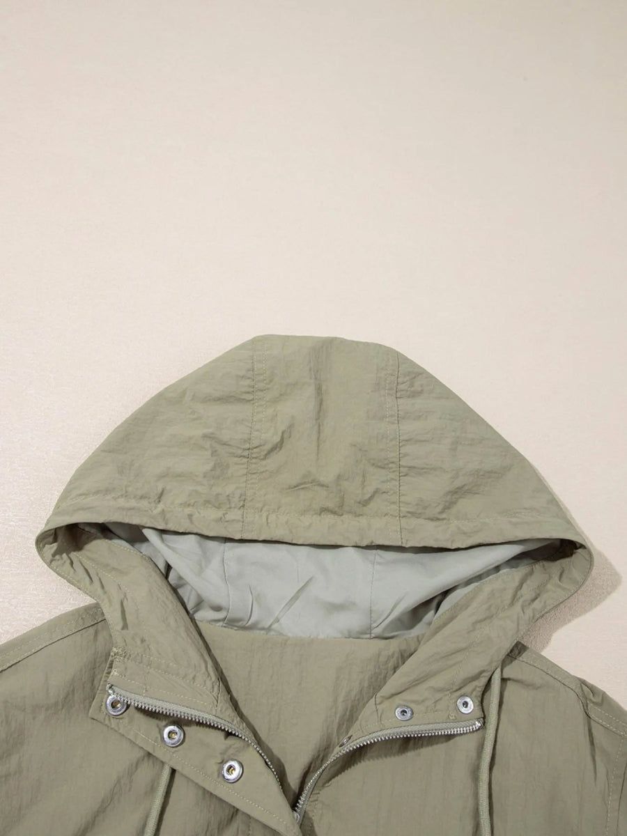 Zip Up Cropped Hooded Utility Jacket - CELIVINE